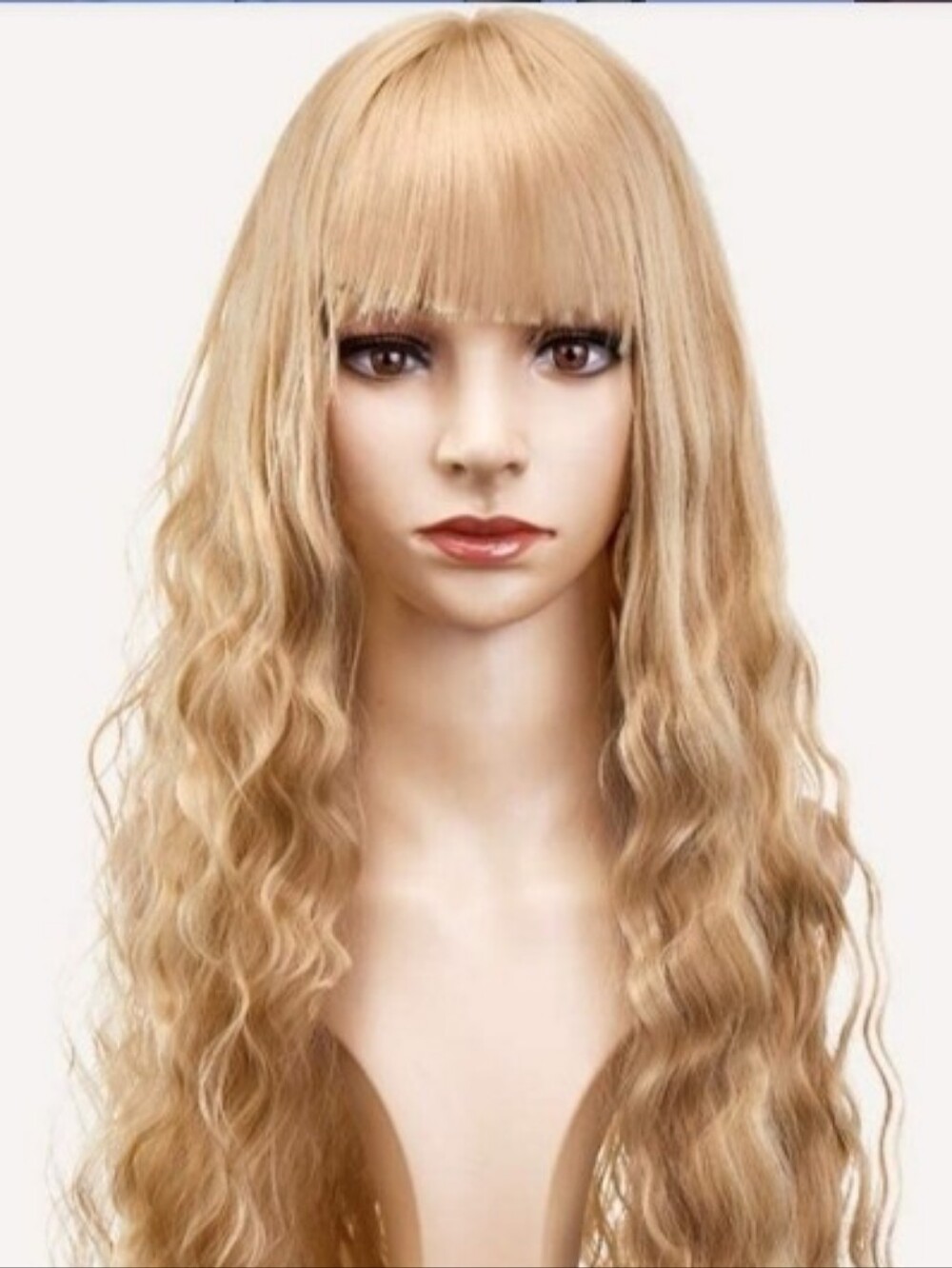 Long Wavy Fringe Wig in Light Blonde with Full Bangs